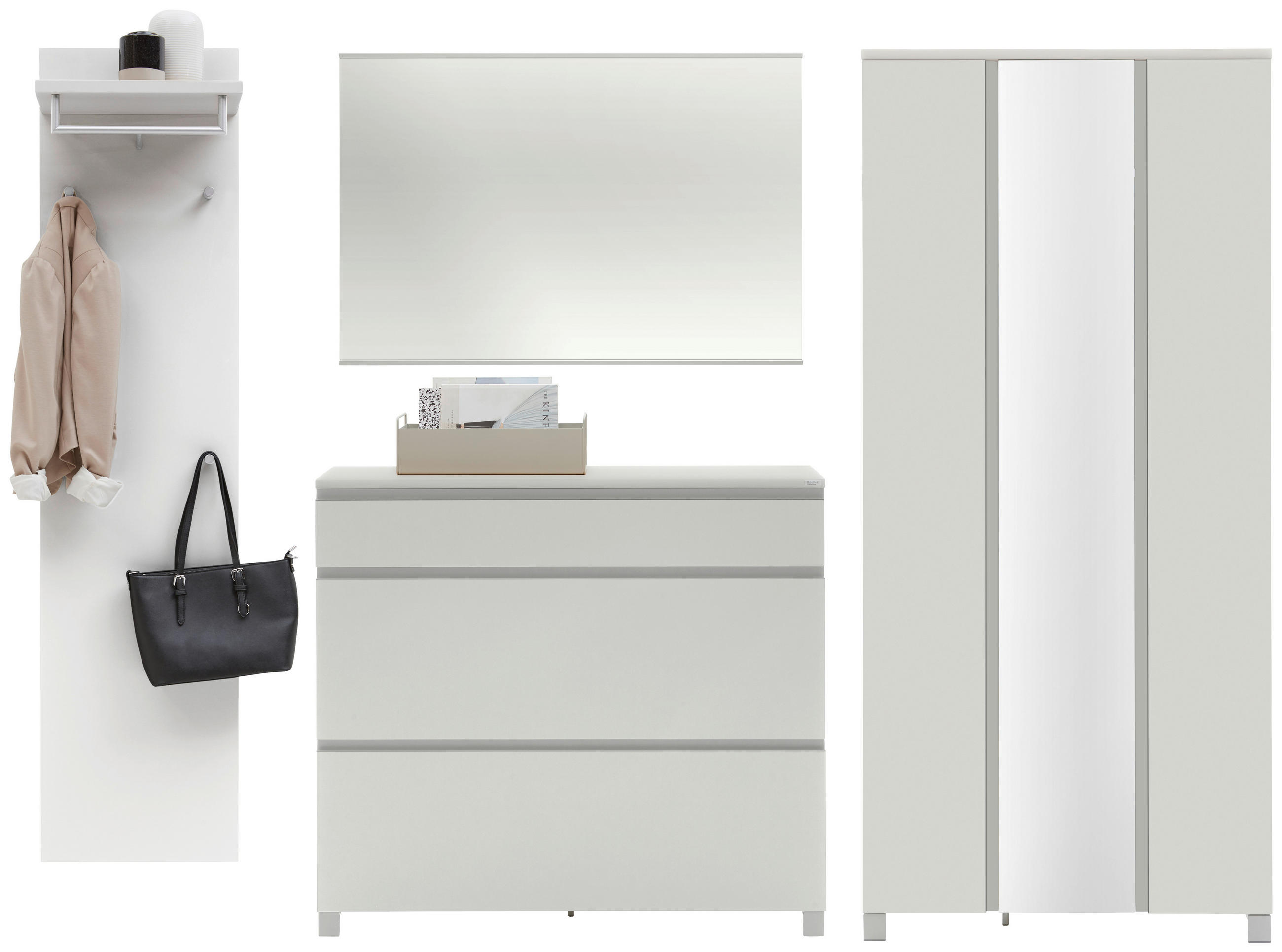 GARDEROBE 4-teilig  in 270/193/37 cm  - Weiss/Silberfarben, Design, Holzwerkstoff/Metall (270/193/37cm)