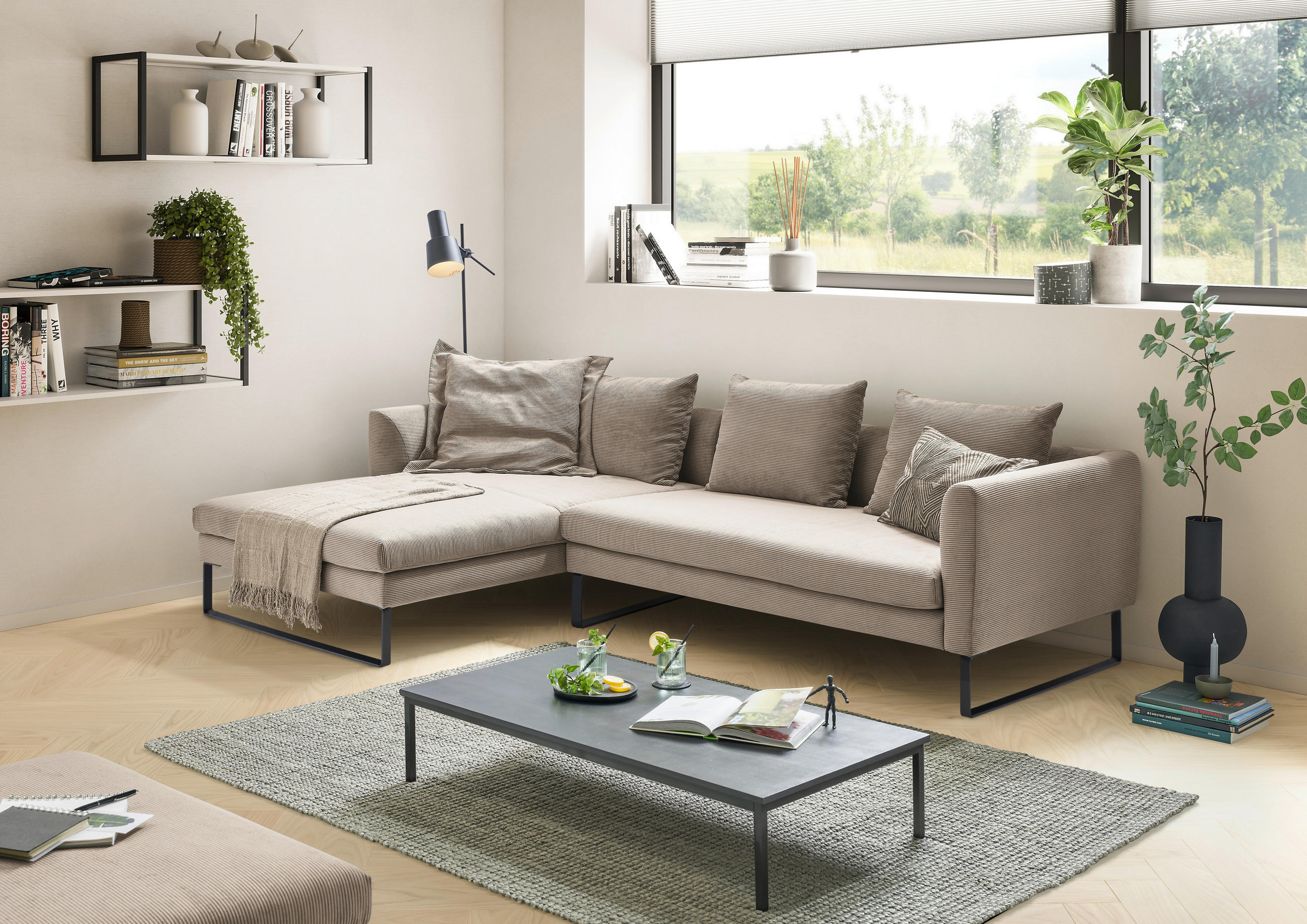 ECKSOFA in Cord Taupe  - Taupe/Schwarz, Konventionell, Textil/Metall (178/284cm) - Hom`in