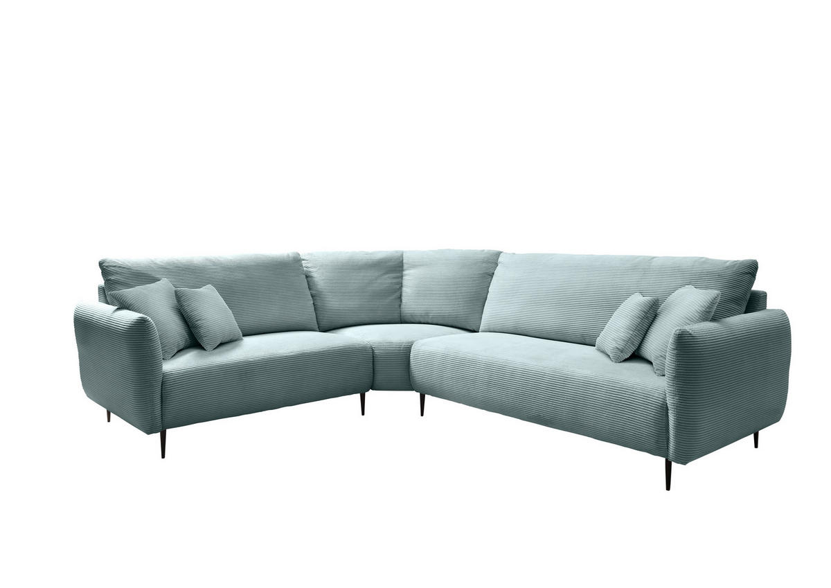ECKSOFA Cord Hellblau  - Schwarz/Hellblau, Design, Textil/Metall (256/294cm) - Livetastic