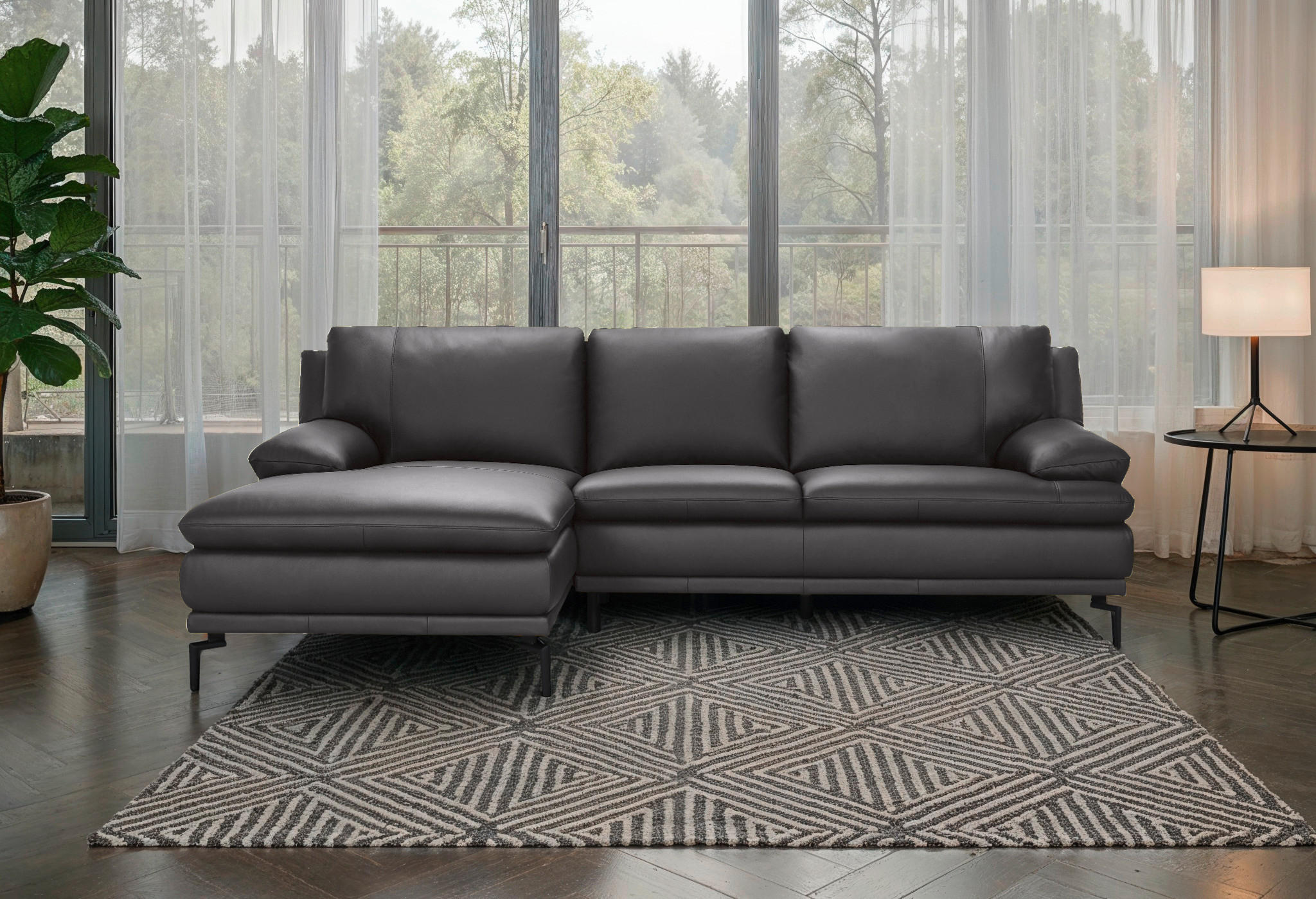 ECKSOFA Grau Echtleder  - Schwarz/Grau, Design, Leder (158/248cm) - MID.YOU