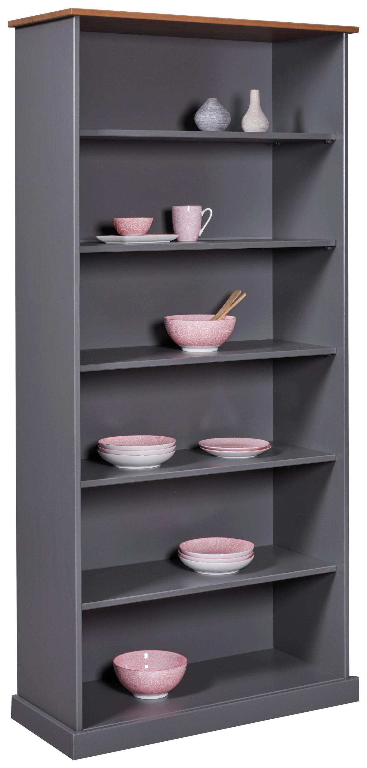 REGAL Kiefer massiv Braun, Grau  - Anthrazit/Braun, MODERN, Holz (90/190/38cm) - Livetastic