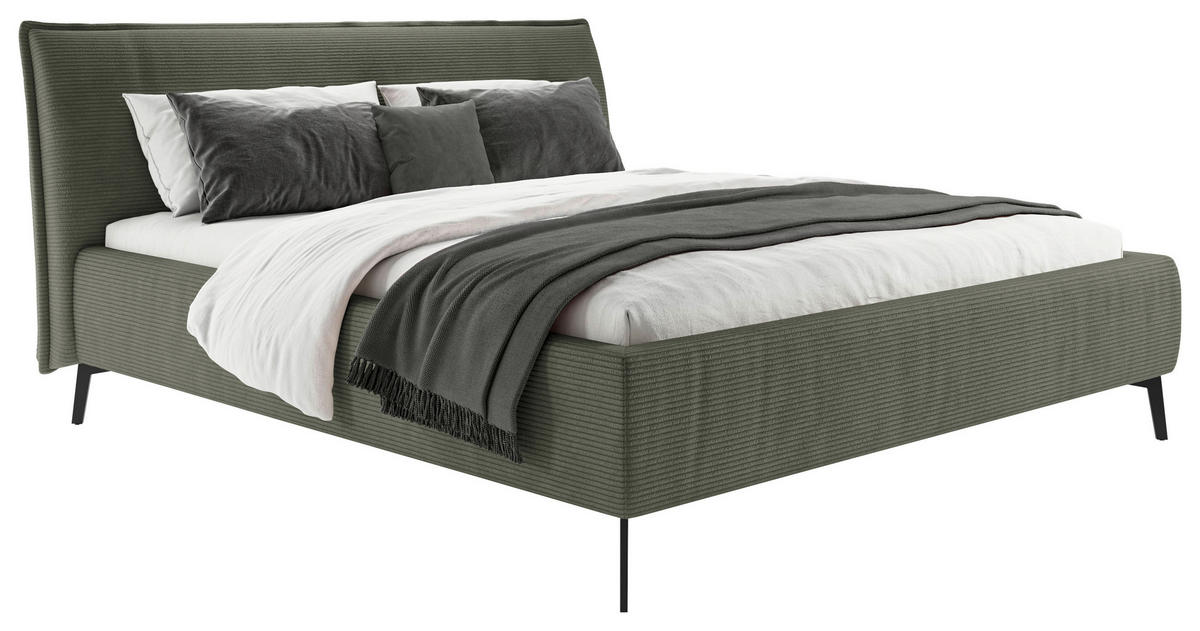 POLSTERBETT 180/200 cm  in Olivgrün  - Schwarz/Olivgrün, Design, Textil/Metall (180/200cm) - Lomoco