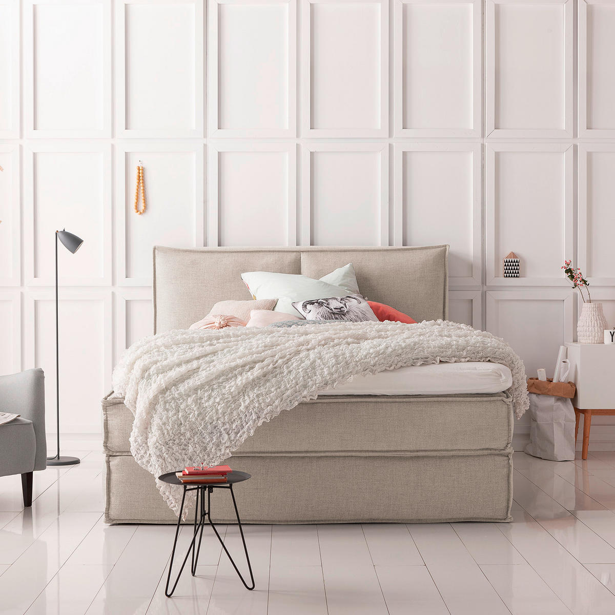 BOXSPRINGBETT 160/200 cm  in Beige  - Beige/Schwarz, Design, Textil (160/200cm) - home24
