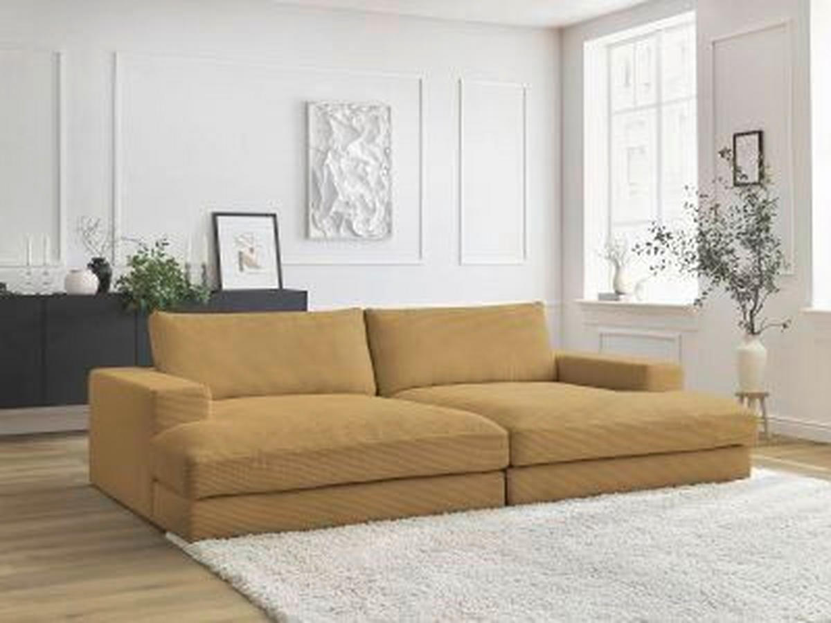 BIGSOFA LEONARD Cord Gelb  - Gelb/Schwarz, MODERN, Kunststoff/Textil (274/77/159cm)