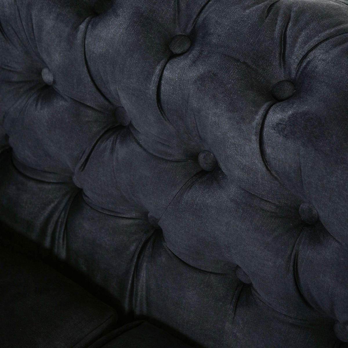CHESTERFIELD-SOFA in Flachgewebe Anthrazit  - Anthrazit/Schwarz, Konventionell, Textil (203/79/93cm) - Livetastic
