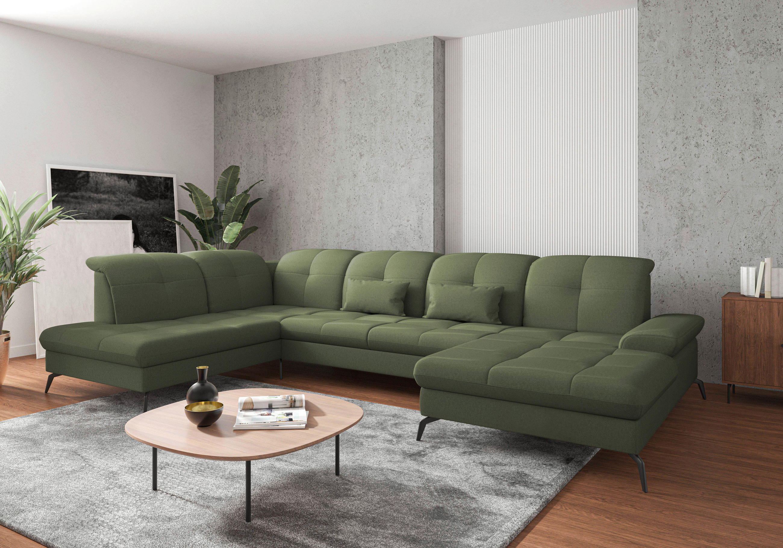 Sit & More SEDACÍ SOUPRAVA, textil, olivově zelená