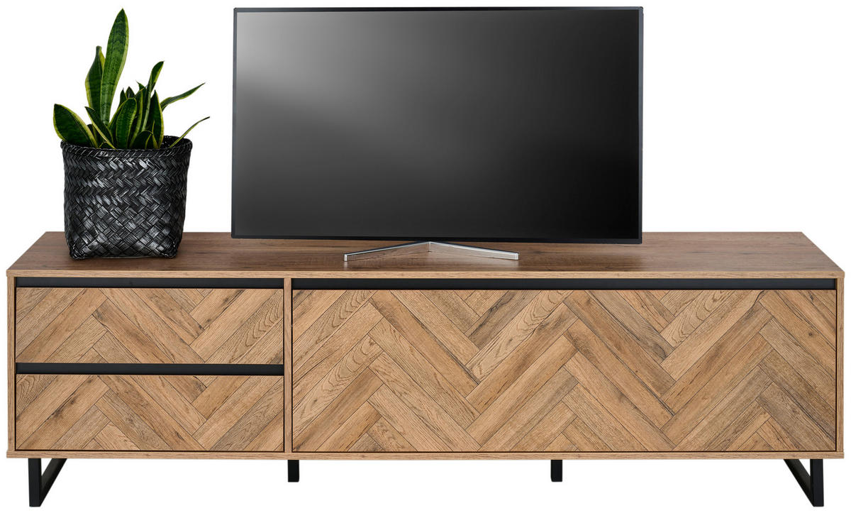 TV-ELEMENT - Eichefarben/Schwarz, KONVENTIONELL, Holzwerkstoff/Metall (186,4/53,8/42cm) - Hom`in