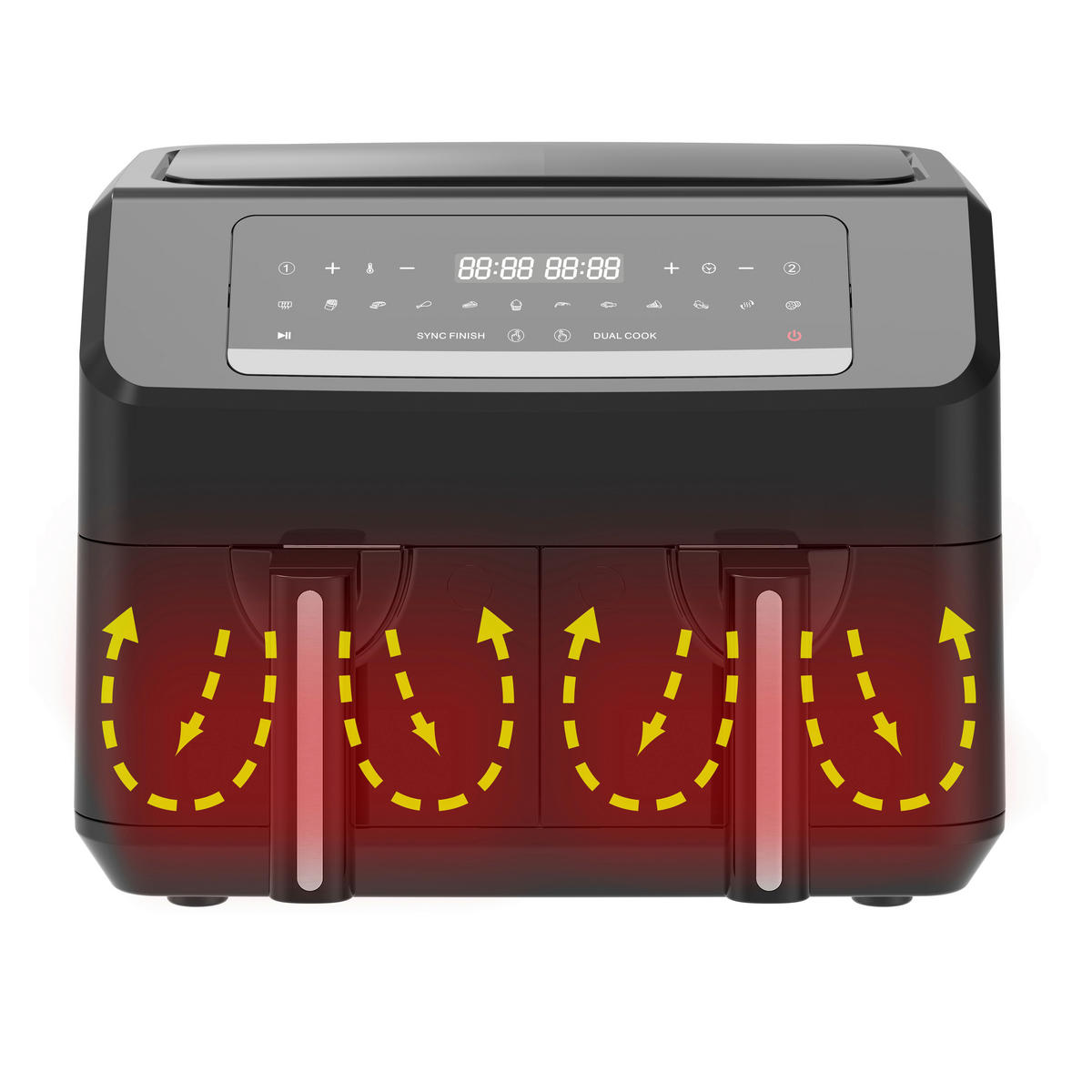 HEIßLUFTFRITTEUSE 3.6+3.6 l  - Schwarz, Basics, Kunststoff/Metall (38/34,6/29,5cm) - EMERIO