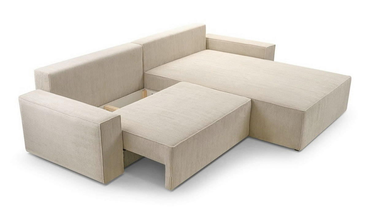 ECKSOFA BRAZIL L Hellbraun Rückenkissen, Schlaffunktion, Rücken echt, Stauraum  - Hellbraun/Schwarz, Design, Kunststoff/Textil (290/200cm) - MID.YOU