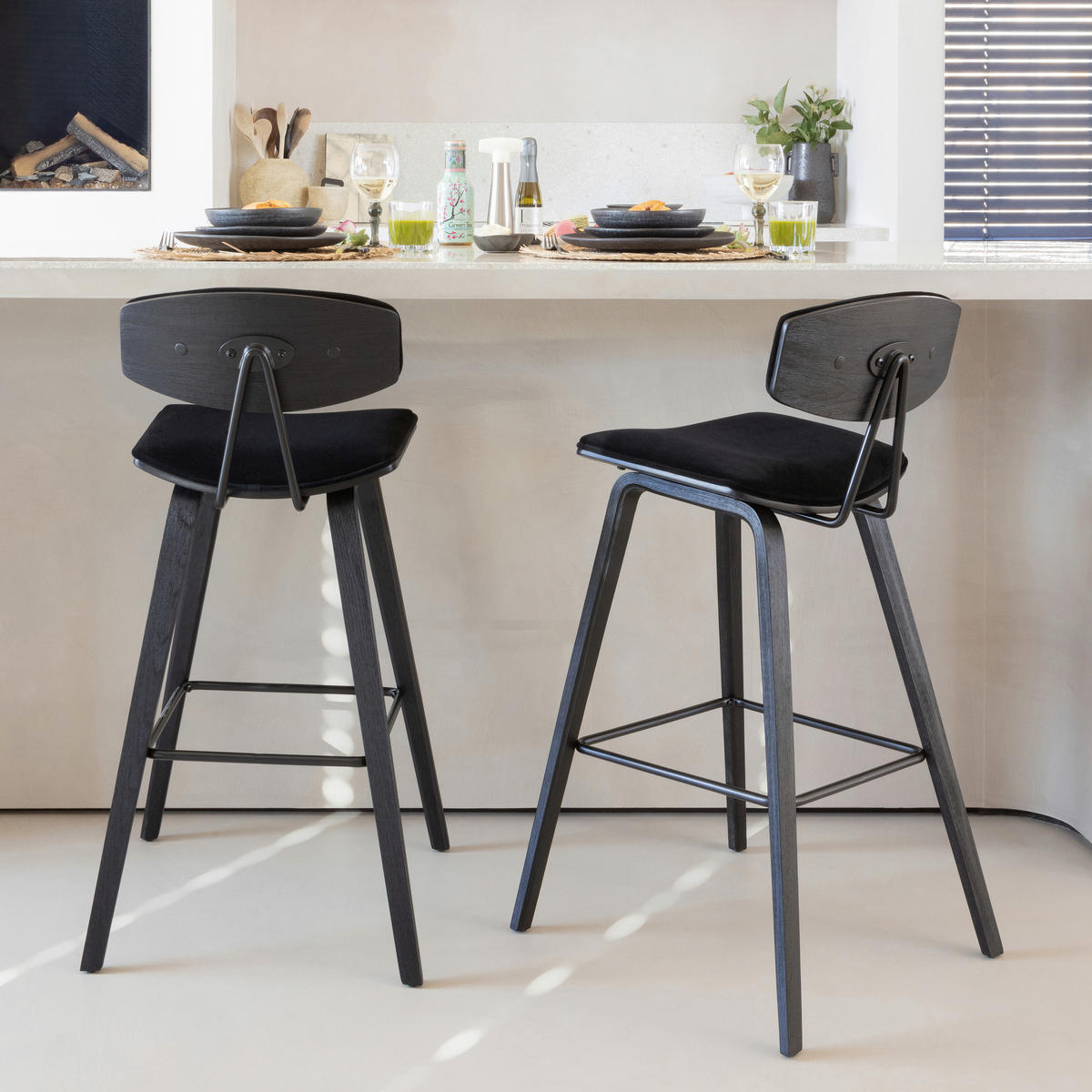 BARHOCKER-SET in Schwarz  - Schwarz, MODERN, Textil/Metall (42/91/48cm) - Livetastic