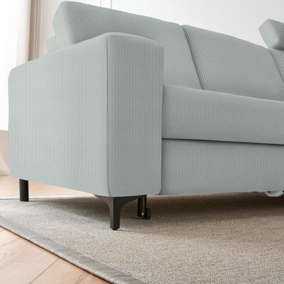 ECKSOFA in Cord Hellgrau  - Hellgrau/Schwarz, Konventionell, Textil/Metall (247/167cm) - Stylife