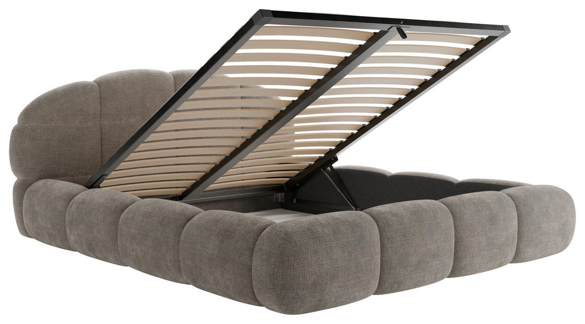 POLSTERBETT 180/200 cm,  in Taupe, gepolstertes Kopfteil, Lattenrost, Bettkasten,  - Taupe/Schwarz, Design, Holz/Textil (180/200cm) - Chameo
