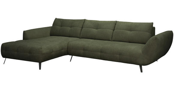 ECKSOFA Dunkelgrün Chenille Armlehnenkissen, Rücken echt, Sitztiefenverstellung  - Dunkelgrün/Schwarz, KONVENTIONELL, Textil/Metall (215/313cm) - Hom`in