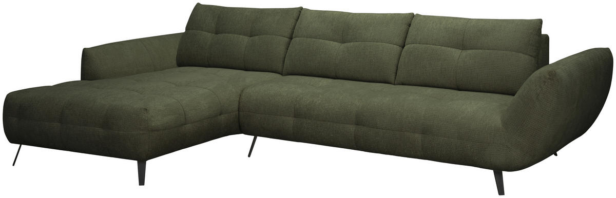 ECKSOFA Dunkelgrün Chenille Armlehnenkissen, Rücken echt, Sitztiefenverstellung  - Dunkelgrün/Schwarz, KONVENTIONELL, Textil/Metall (215/313cm) - Hom`in