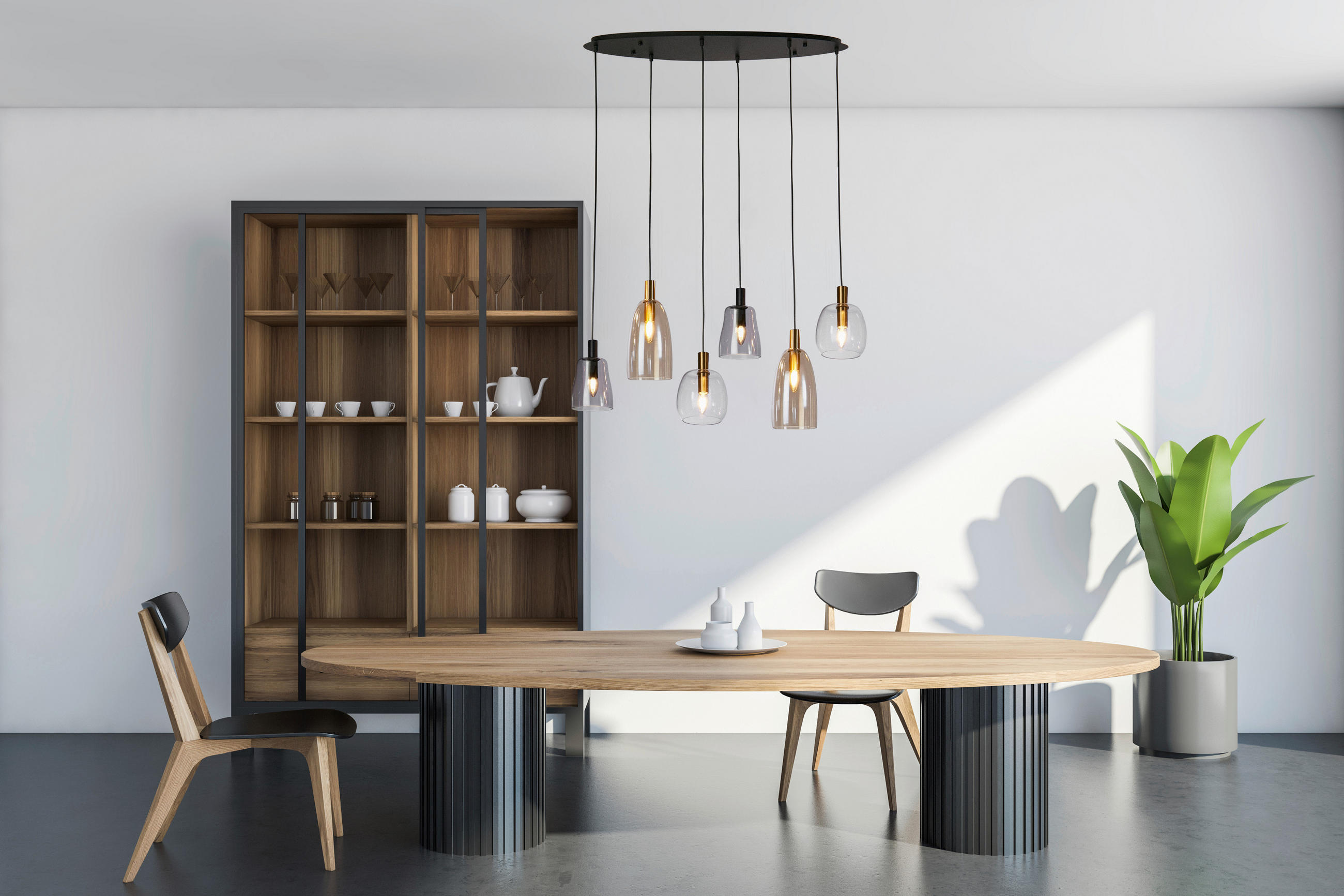 HÄNGELEUCHTE 30/95 cm   - Schwarz, Design, Glas/Metall (30/95cm) - Searchlight