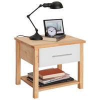NACHTTISCH 50/44/41 cm  in vollmassiv Erle Weiss, Erlefarben  - Chromfarben/Weiss, Natur, Glas/Holz (50/44/41cm) - Linea Natura