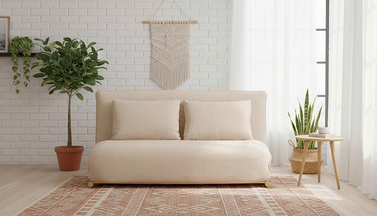 SOFA VELIN Samt Creme, Nussbaumfarben  - Nussbaumfarben/Creme, Design, Textil/Metall (140/97/80cm) - MID.YOU