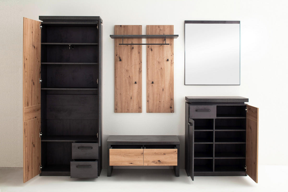 SCHUHSCHRANK 75/99/38 cm  - Eichefarben/Anthrazit, Design, Holzwerkstoff/Metall (75/99/38cm) - Voleo