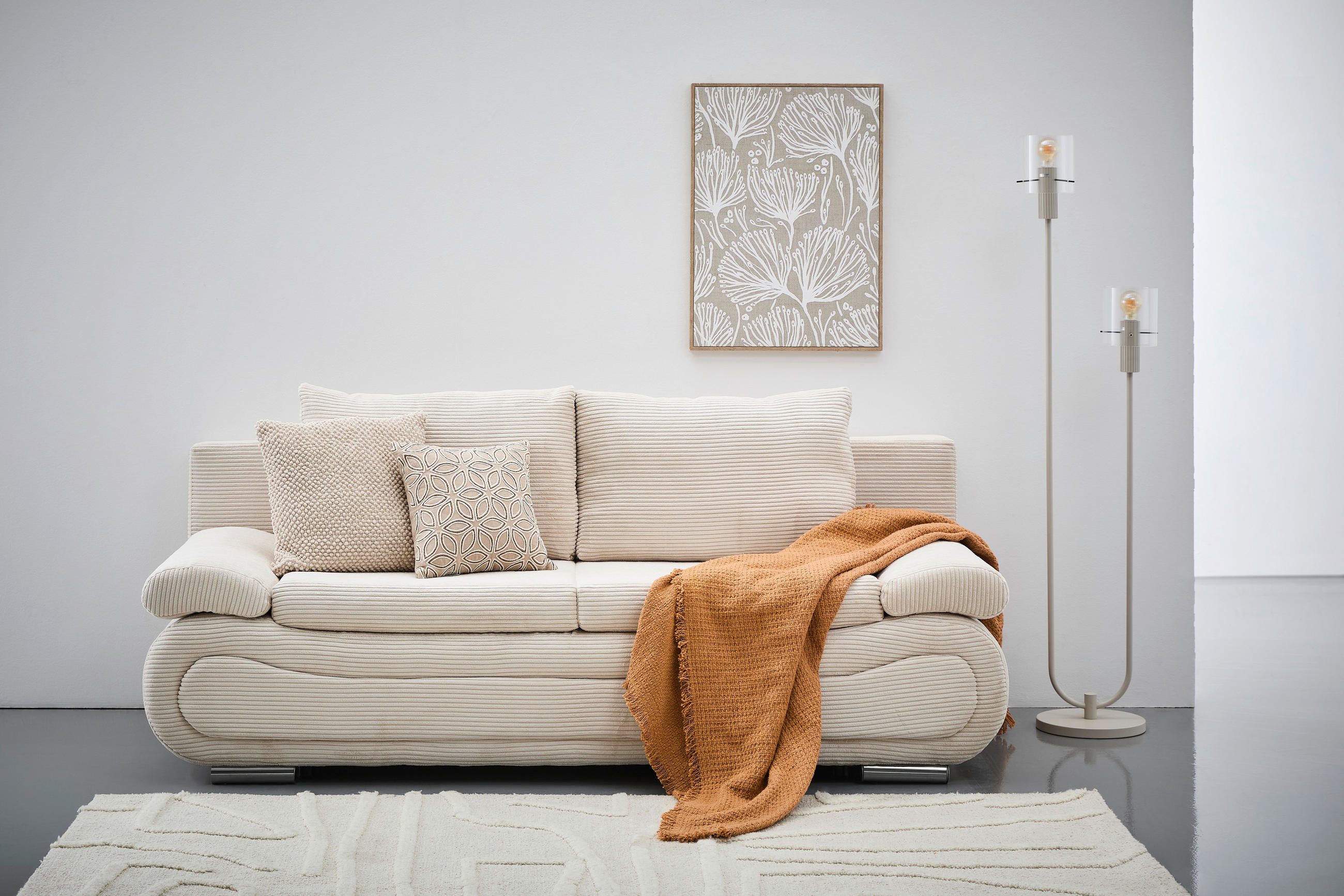 SCHLAFSOFA  mit Bettfunktion erhältlich Cord Hellgrau, Beige  - Chromfarben/Beige, Design, Textil/Metall (200/78/90cm) - Venda