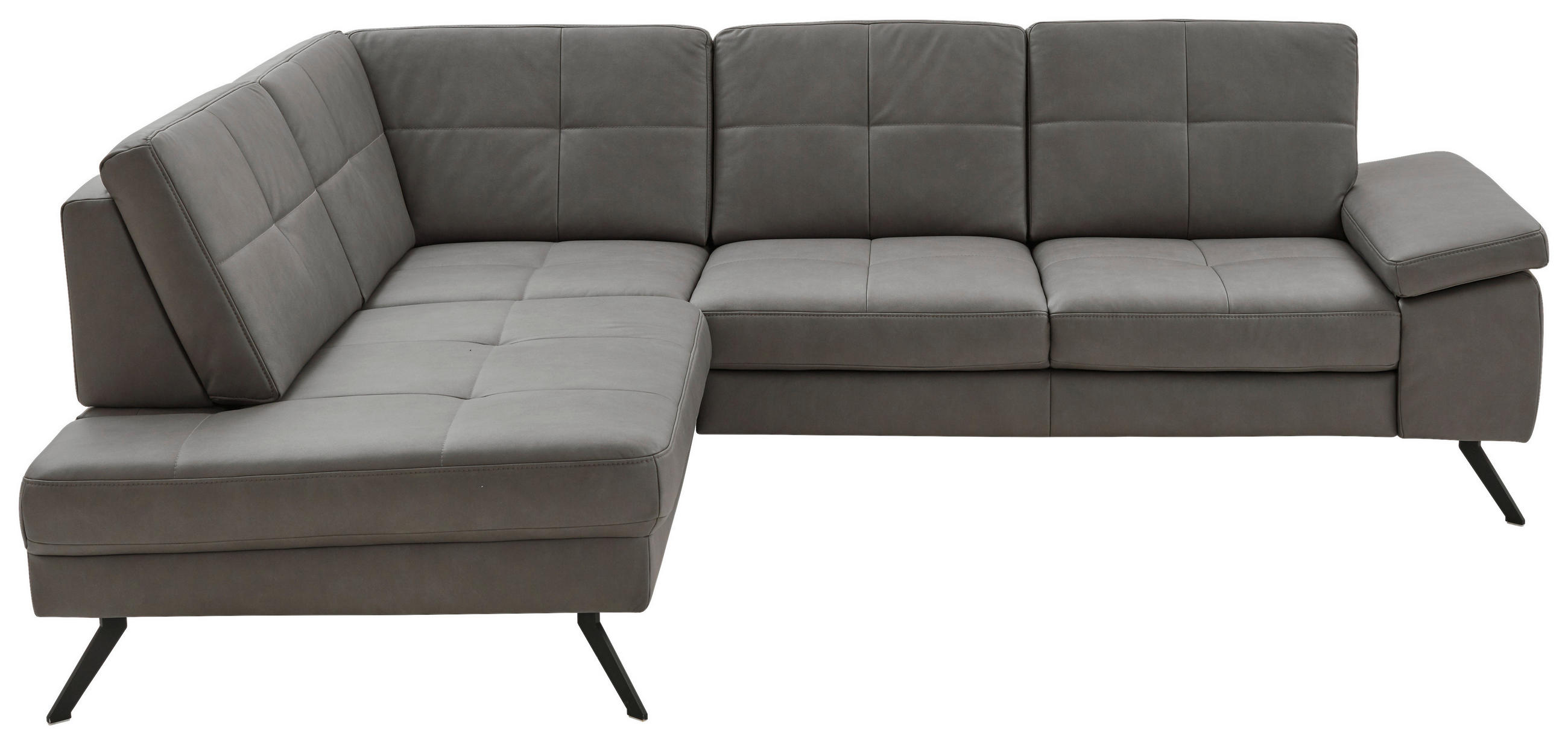 ECKSOFA in Lederlook, Mikrofaser Dunkelgrau  - Dunkelgrau/Schwarz, Design, Textil/Metall (220/261cm) - Beldomo System