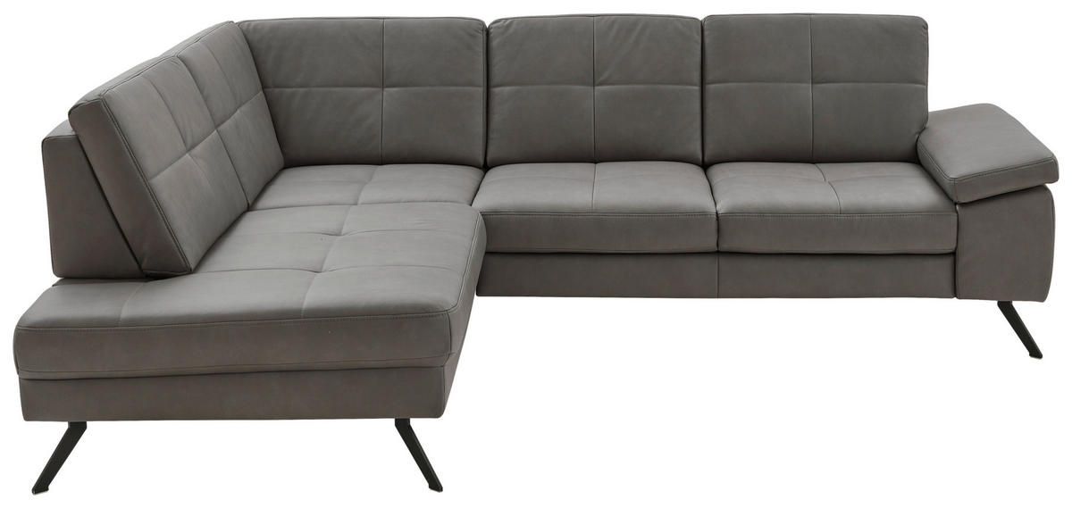 ECKSOFA in Lederlook, Mikrofaser Dunkelgrau  220/261 cm  - Dunkelgrau/Schwarz, Design, Textil/Metall (220/261cm) - Beldomo System