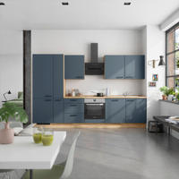 KÜCHENBLOCK Easytouch 330 cm  in Eichefarben, Dunkelblau  - Eichefarben/Schwarz, MODERN, Holzwerkstoff/Metall (330cm) - Nobilia