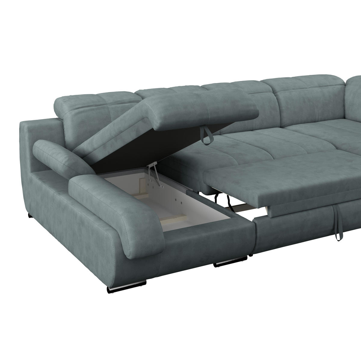 WOHNLANDSCHAFT Grau Mikrofaser  - Chromfarben/Dunkelgrau, MODERN, Textil/Metall (184/345/228cm) - MID.YOU
