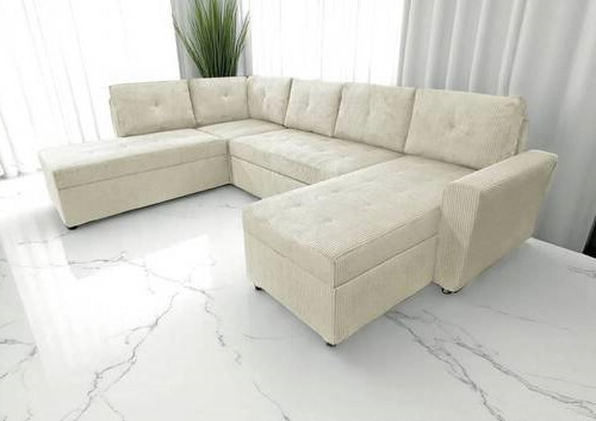 WOHNLANDSCHAFT in Cord Beige  - Beige/Schwarz, Design, Kunststoff/Textil (212/297/155cm) - MID.YOU