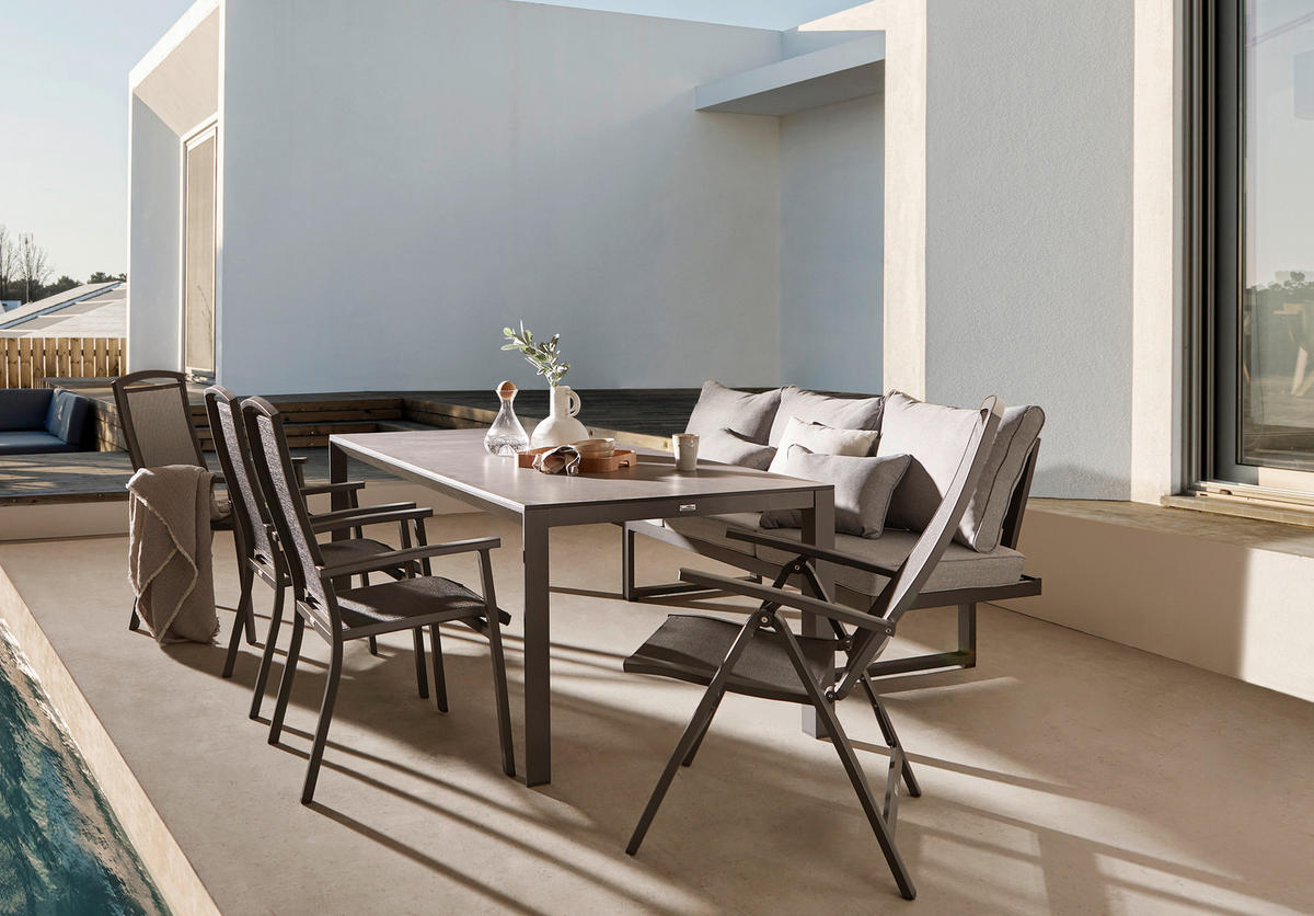 GARTENBANK 202/82/70 cm  Aluminium  - Anthrazit/Hellgrau, MODERN, Textil/Metall (202/82/70cm) - Ambia Garden