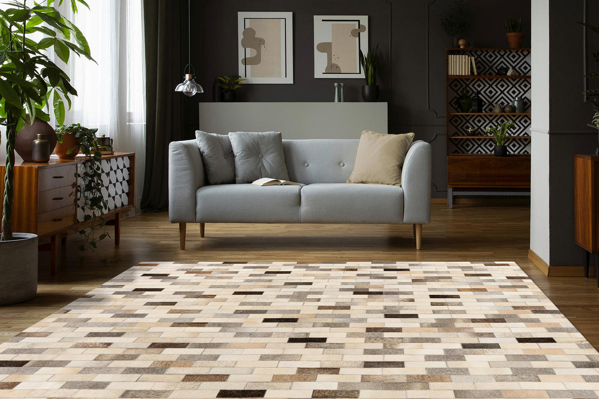 LEDERTEPPICH 120/170 cm Ravi 100  - Grau, KONVENTIONELL, Leder/Textil (120/170cm)