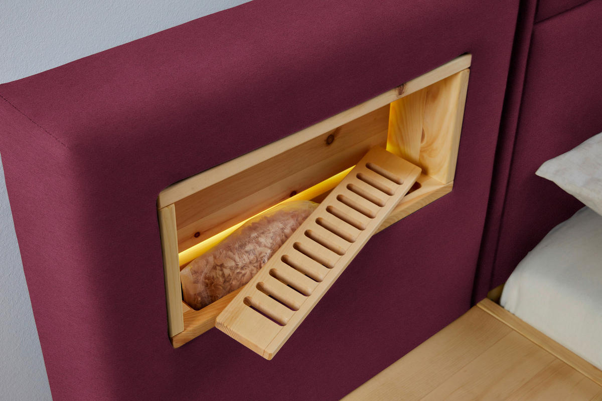 BOXSPRINGBETT 180/200 cm  in Eichefarben, Dunkelrot  - Eichefarben/Dunkelrot, Natur, Holz/Textil (180/200cm) - Valnatura
