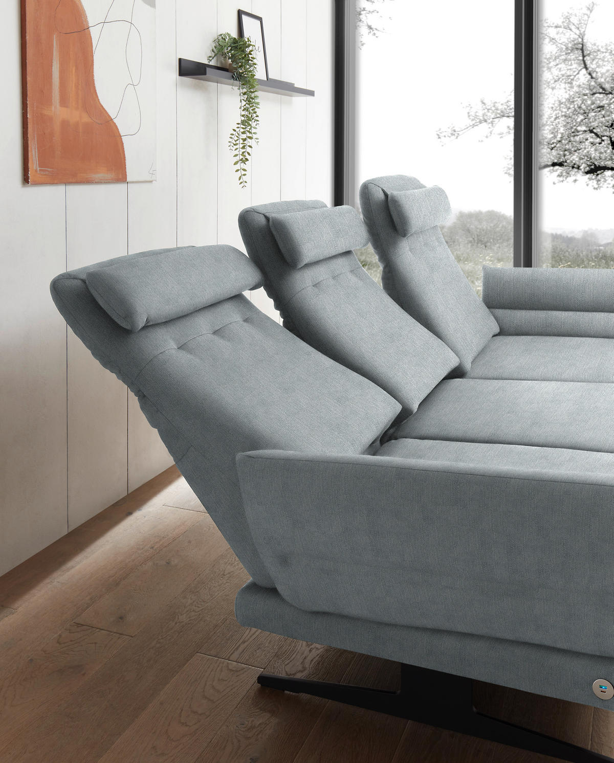 ECKSOFA in Flachgewebe Hellblau  - Schwarz/Hellblau, Design, Textil/Metall (279-327/176-217cm) - Dieter Knoll