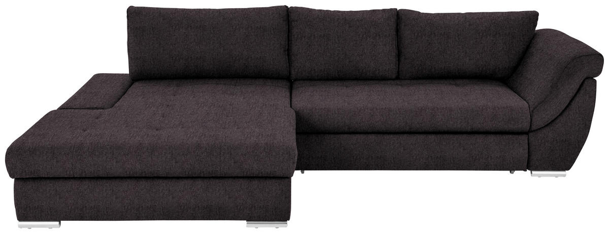 ECKSOFA in Flachgewebe Dunkelbraun  - Dunkelbraun/Silberfarben, Design, Textil/Metall (174/306cm) - MID.YOU