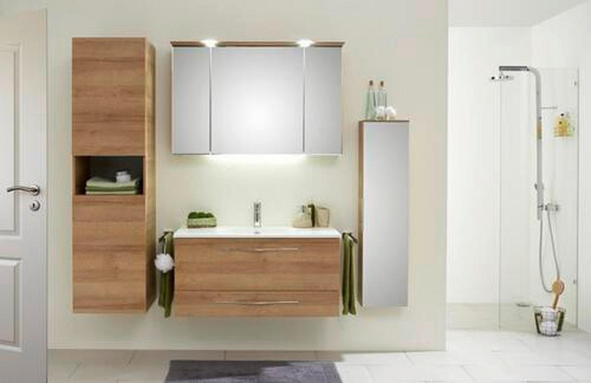 MIDISCHRANK 30/121/17 cm  - Chromfarben/Eichefarben, KONVENTIONELL, Glas/Holzwerkstoff (30/121/17cm) - Sadena