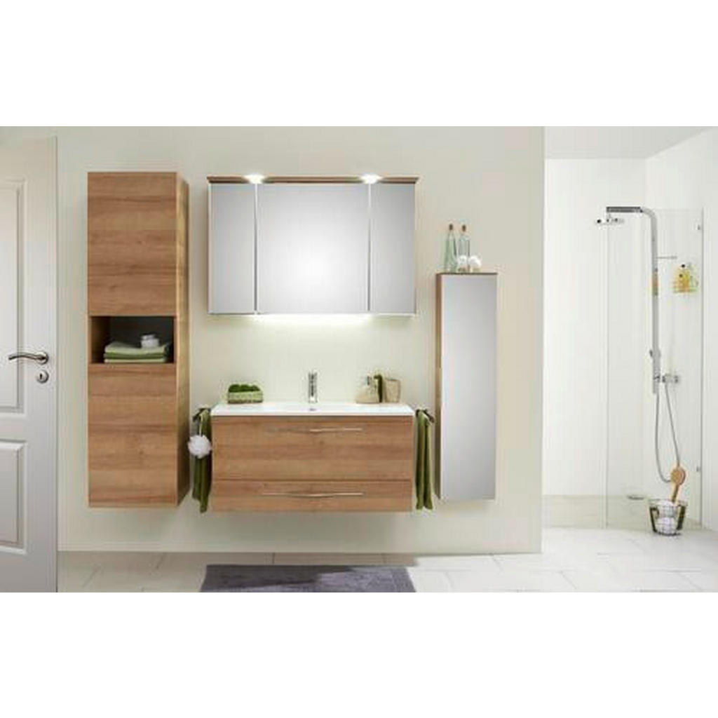 Thumbnail - Sadena Hochschrank, Eiche, Glas, 2 Fächer, 1 Schubladen, 45x168x43 cm, Made in Germany, hängend, Badezimmer, Badezimmers...