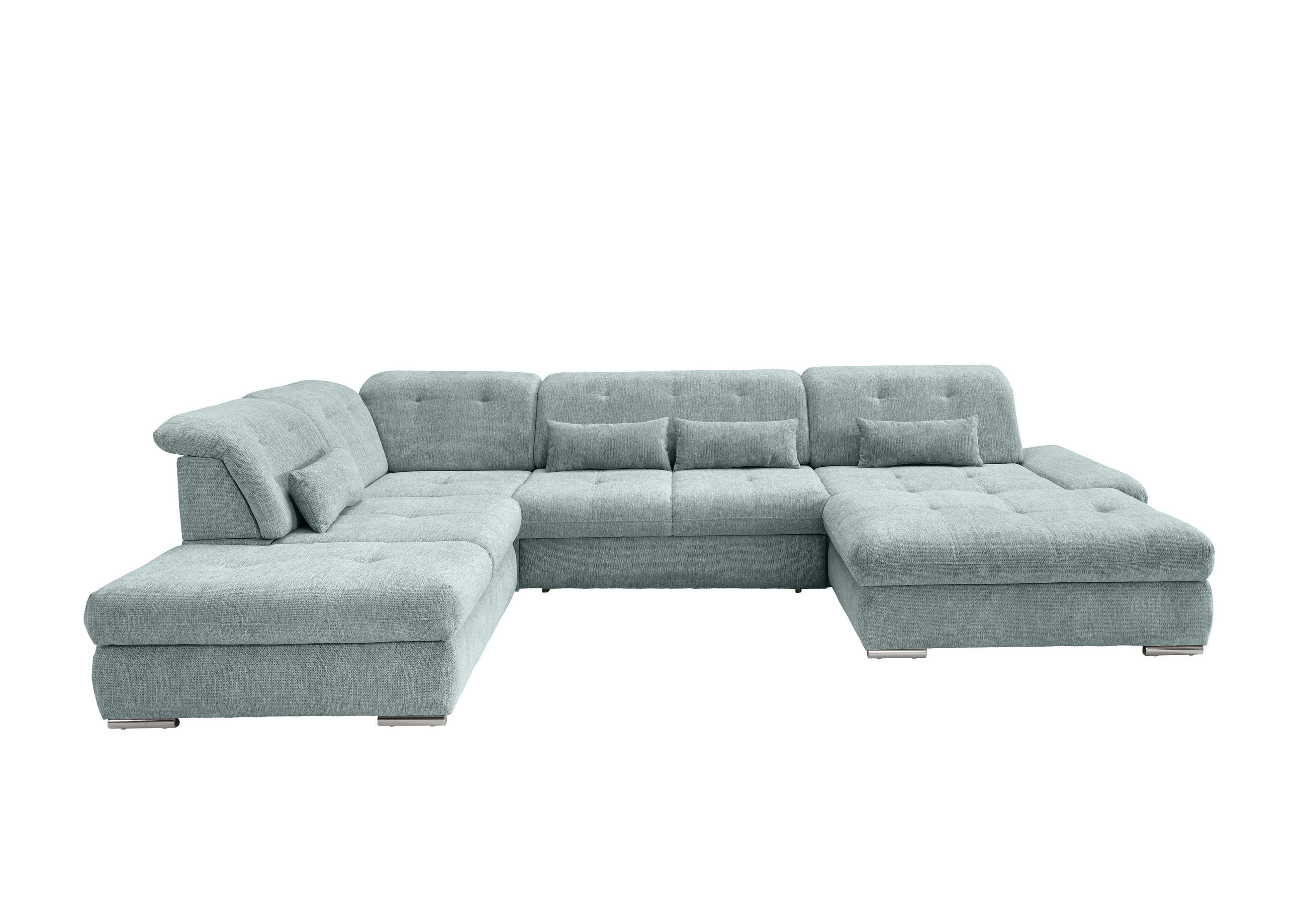 WOHNLANDSCHAFT in Chenille Blau - bleu/couleur chromée, Design, textile/métal (254/376/195cm) - Livetastic