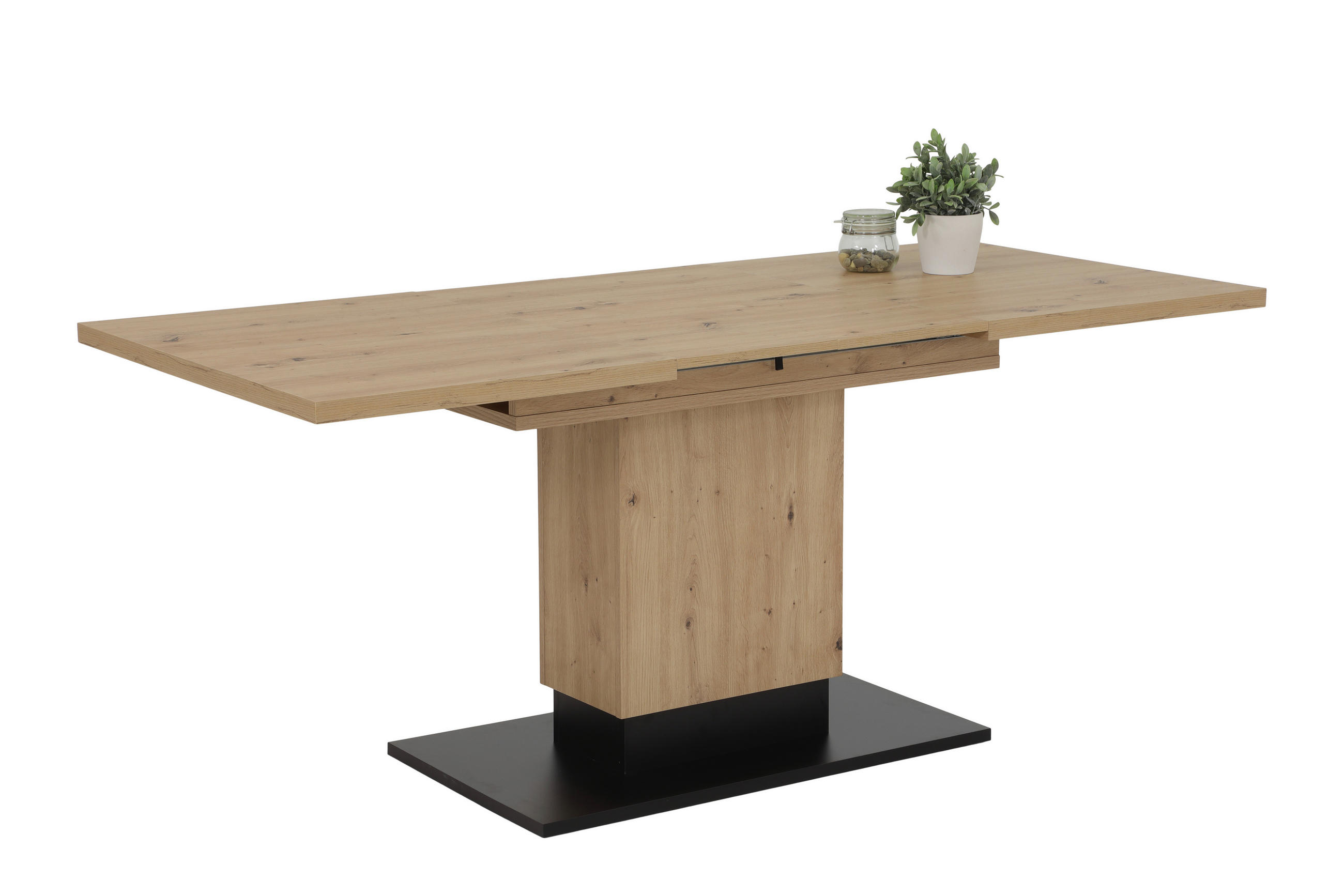 ESSTISCH Schwarz, Eiche Artisan rechteckig  ausziehbar  - Schwarz/Eiche Artisan, KONVENTIONELL, Holzwerkstoff (120-180/80/76cm) - Carryhome