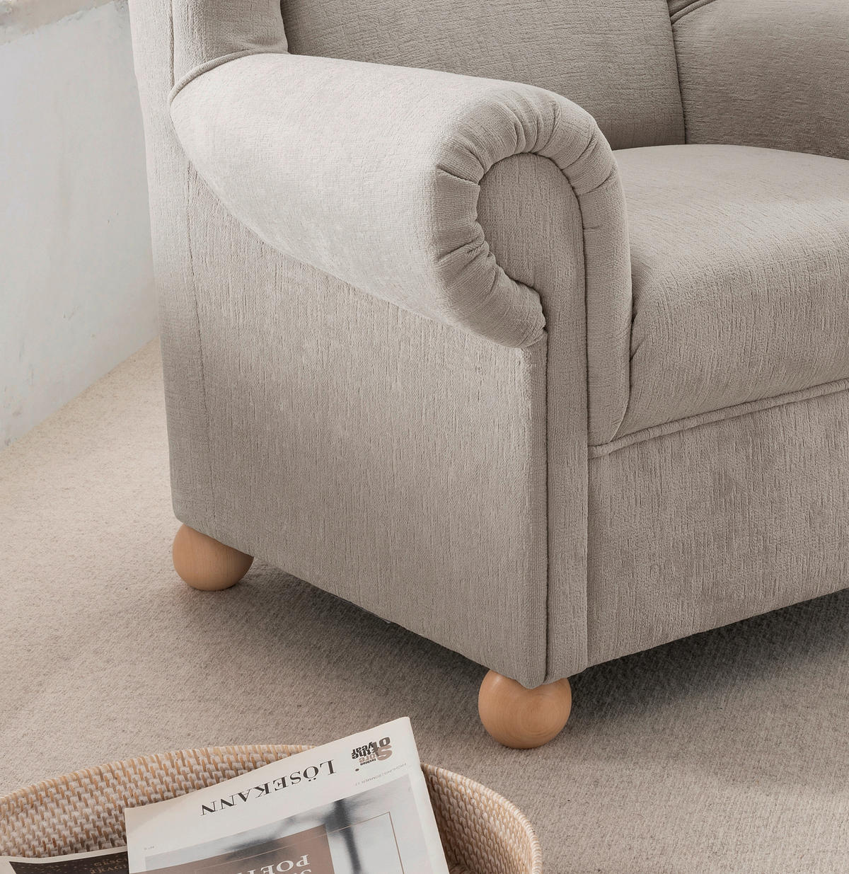 OHRENSESSEL in Mikrofaser Taupe  - Taupe/Wildeiche, KONVENTIONELL, Holz/Textil (92/102/89cm) - Livetastic