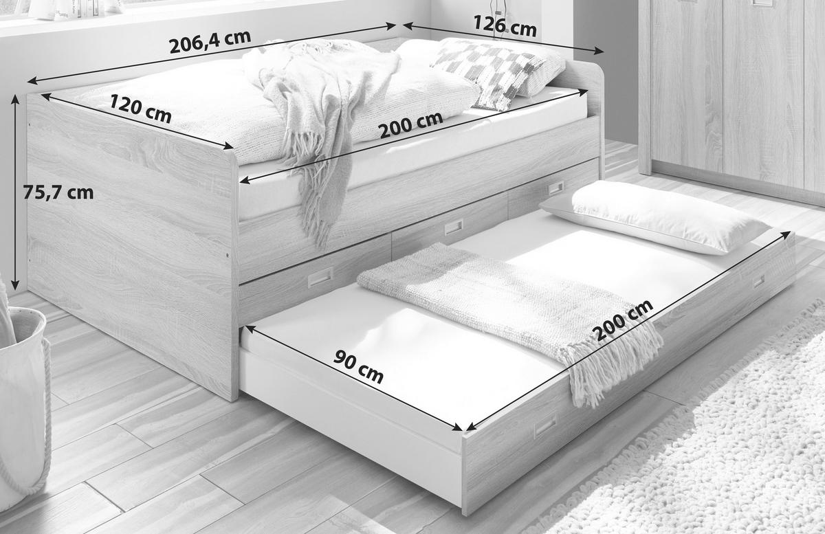 KIHÚZHATÓ ÁGY 120/200 cm  fehér  - fekete/fehér, Konventionell, műanyag/faalapú anyag (120/200cm) - MID.YOU