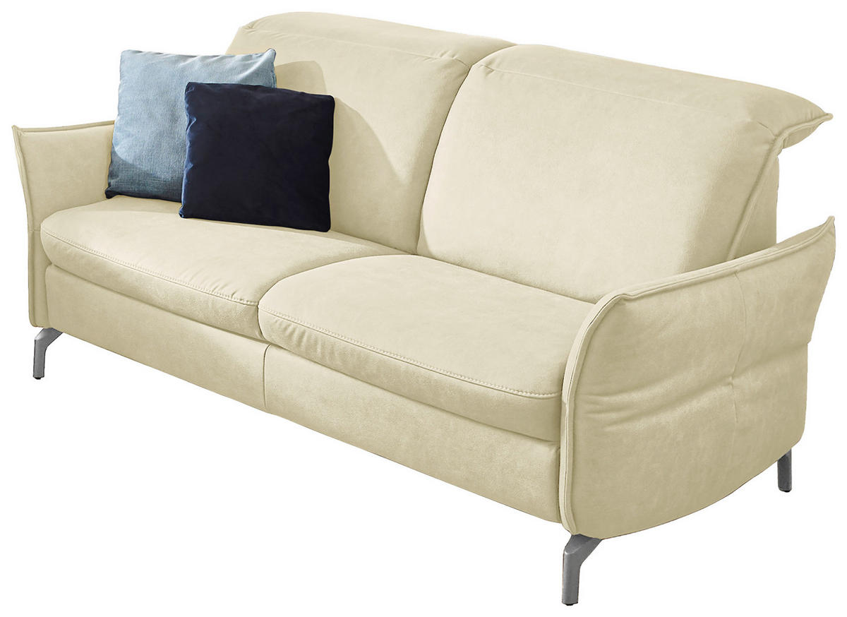 2,5-SITZER in Echtleder Creme  - Creme/Nickelfarben, Modern, Leder/Metall (185/89/109cm) - Livetastic