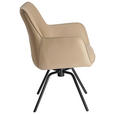 ARMLEHNSTUHL  Sitzfläche 360° drehbar, inklusive Armlehnen, automatische Rückholfunktion  Echtleder  - Beige/Schwarz, Design, Leder/Metall (59/87/62cm) - Novel