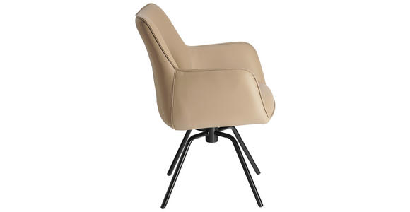 ARMLEHNSTUHL  Sitzfläche 360° drehbar, inklusive Armlehnen, automatische Rückholfunktion  Echtleder  - Beige/Schwarz, Design, Leder/Metall (59/87/62cm) - Novel