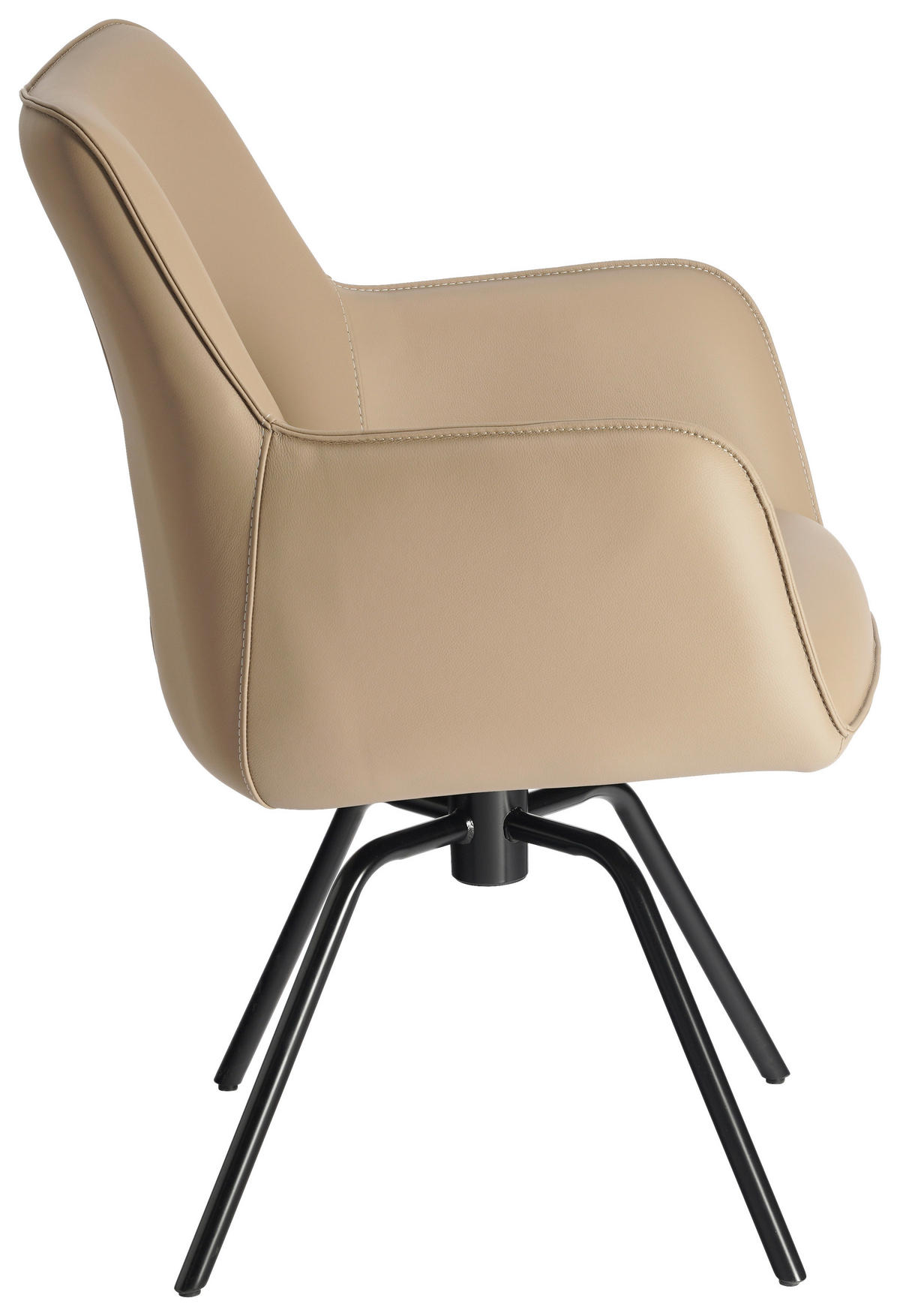 ARMLEHNSTUHL  Sitzfläche 360° drehbar, inklusive Armlehnen, automatische Rückholfunktion  Echtleder  - Beige/Schwarz, Design, Leder/Metall (59/87/62cm) - Novel