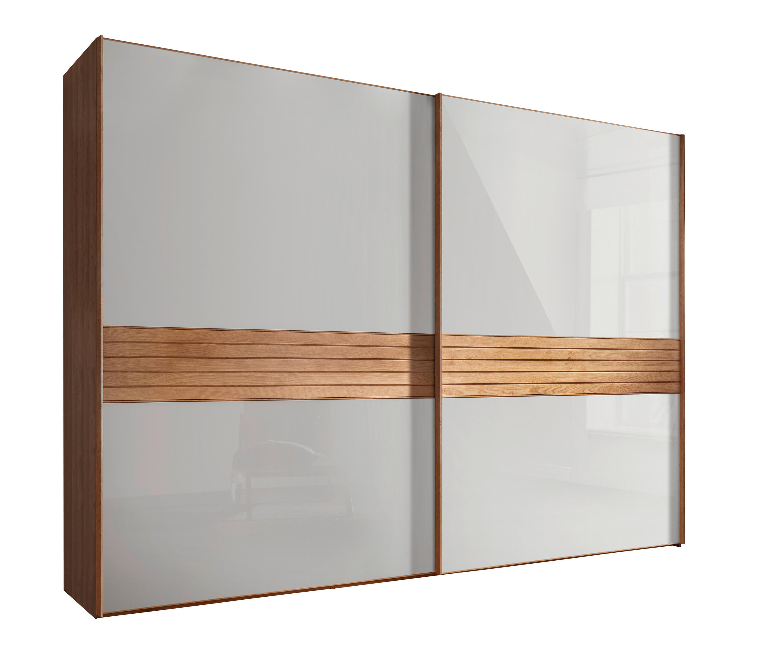 SCHWEBETÜRENSCHRANK in Weiss, Eichefarben  - Weiss/Eichefarben, Design, Glas/Holz (300/217/67cm) - Venda