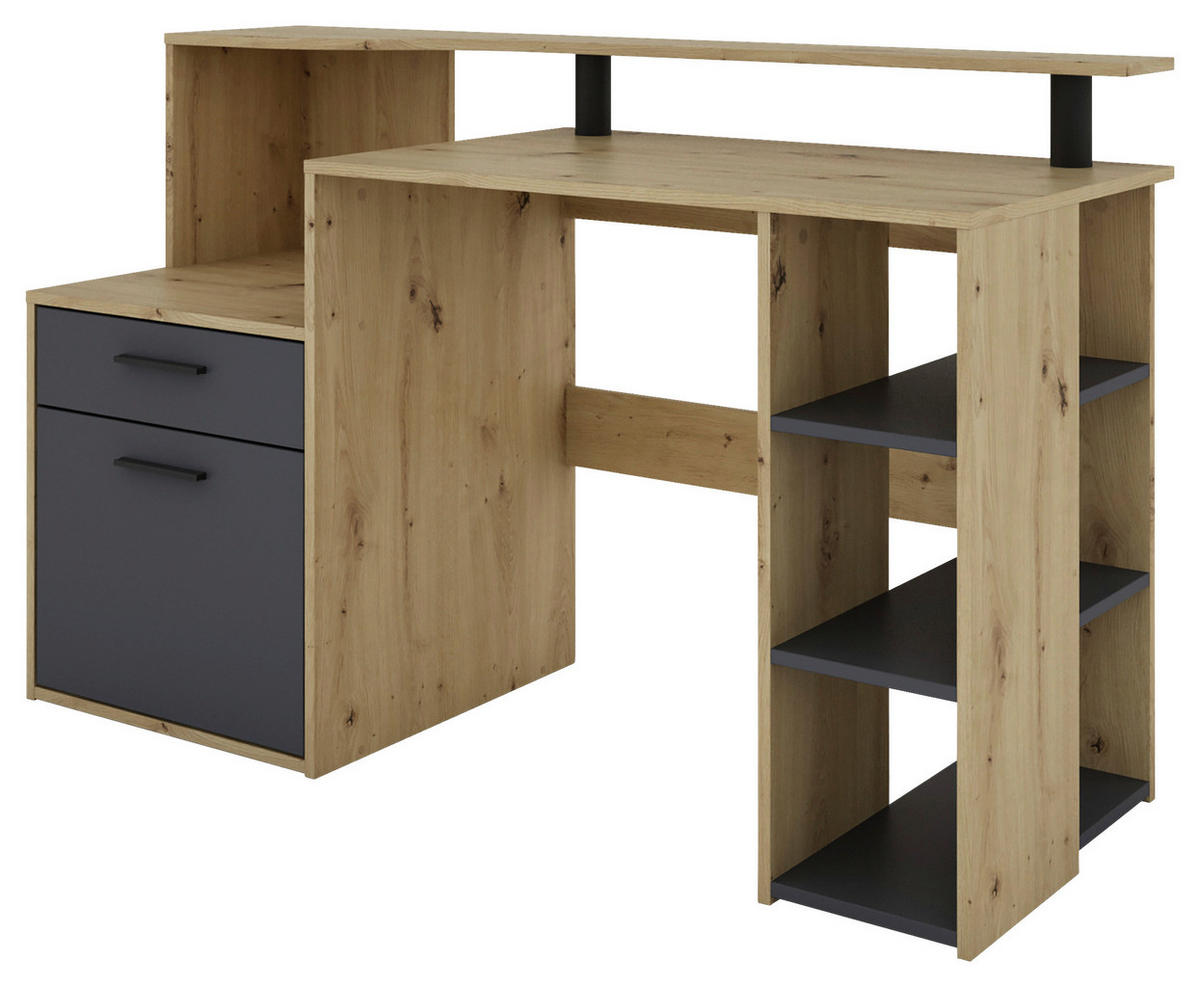SCHREIBTISCH 140/55/89 cm  in Anthrazit, Eiche Artisan  - Anthrazit/Schwarz, MODERN, Holzwerkstoff/Kunststoff (140/55/89cm) - MID.YOU