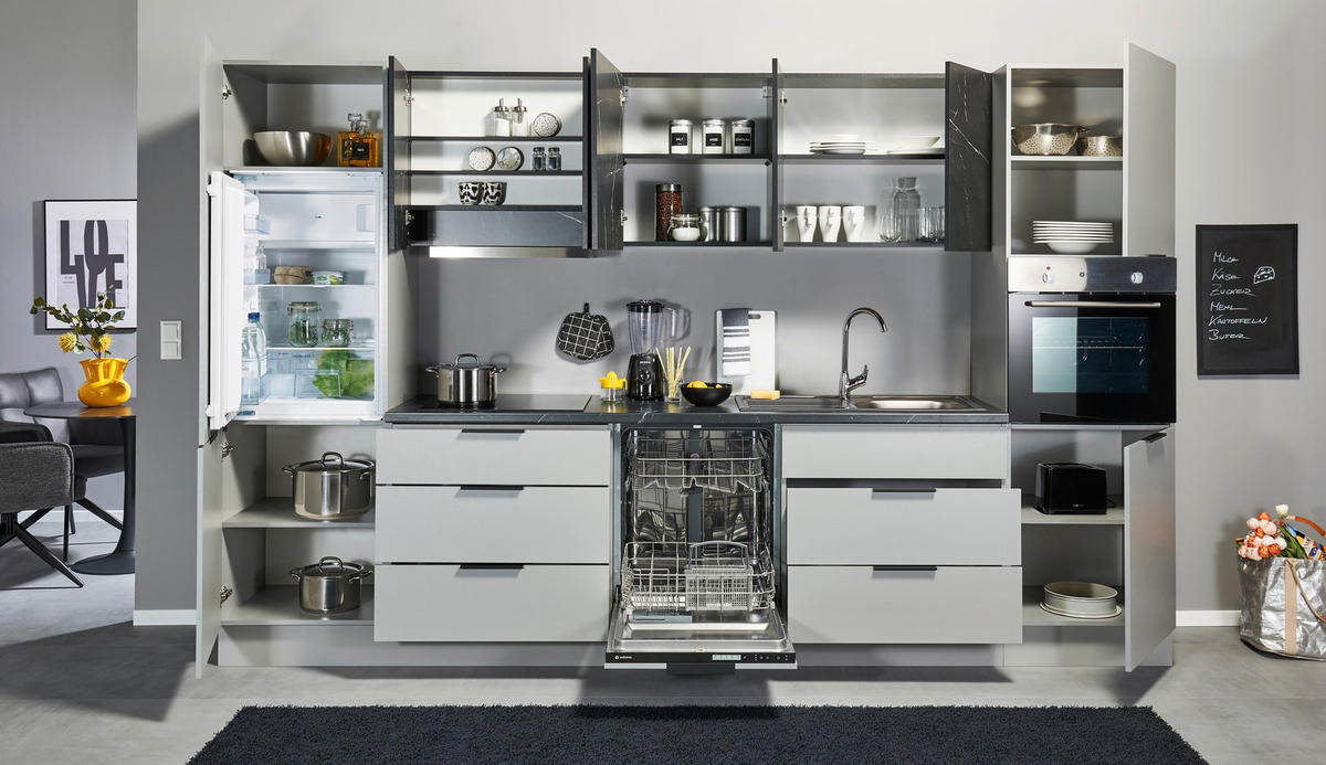 KÜCHENLEERBLOCK 340 cm   in Grau  - Schwarz/Grau, Design, Holzwerkstoff/Metall (340cm) - MID.YOU