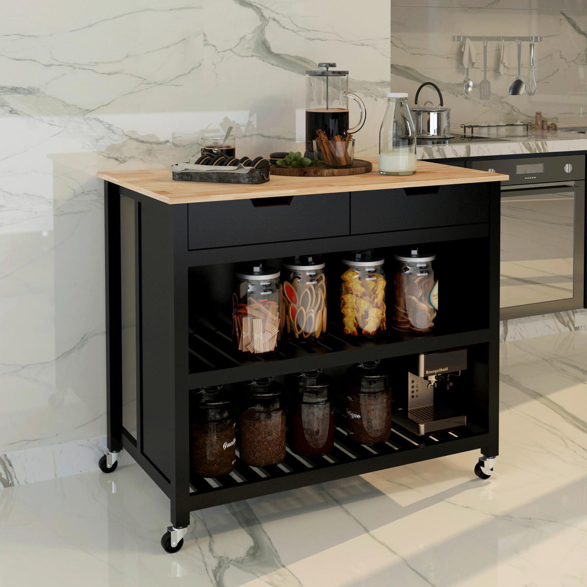 KÜCHENINSEL   in Naturfarben, Schwarz  - Schwarz/Naturfarben, Basics, Holz/Holzwerkstoff (98/94/58cm) - MID.YOU