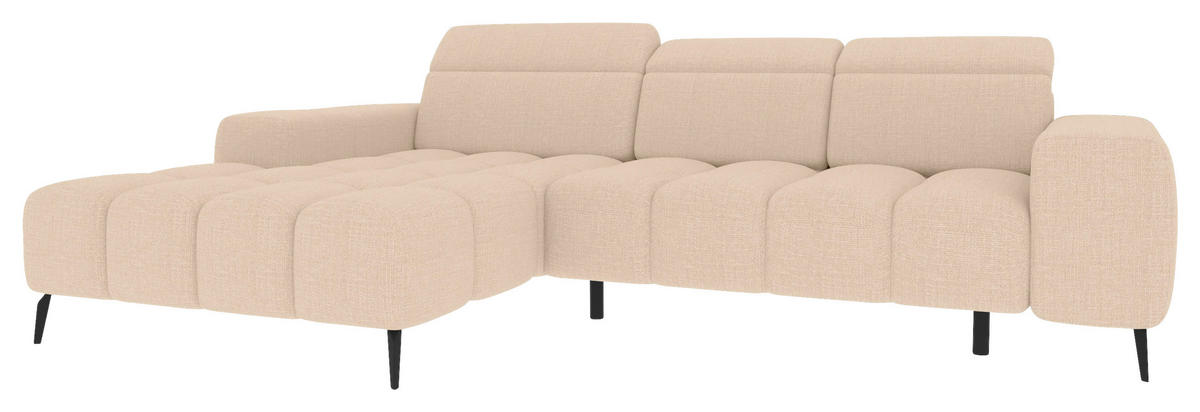 ECKSOFA Beige Flachgewebe Rücken echt, Kopfteilverstellung, Sitztiefenverstellung  - Beige/Schwarz, KONVENTIONELL, Kunststoff/Textil (171/273cm) - Carryhome