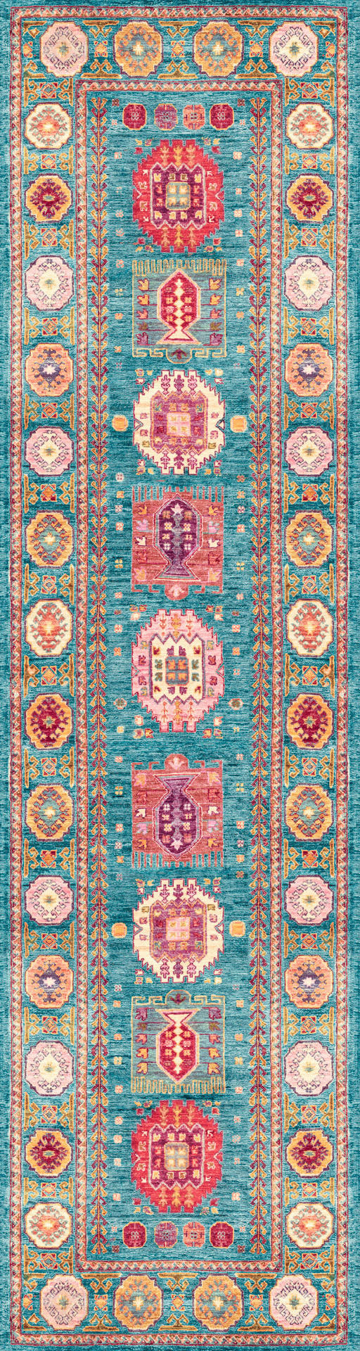 Lindorug Läufer Cortea Zylar Hellblau, Dunkelrosa, Elfenbein 80x300 cm