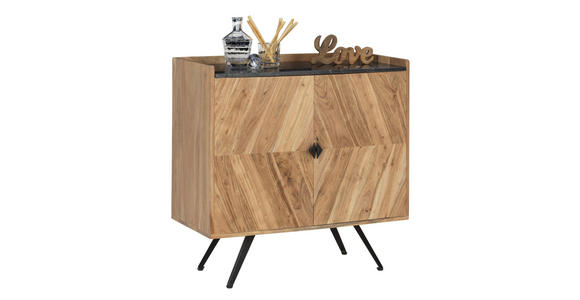 BAR in Schwarz, Akaziefarben - Schwarz/Akaziefarben, Trend, Holz/Stein (88/40/85cm) - Ambia Home